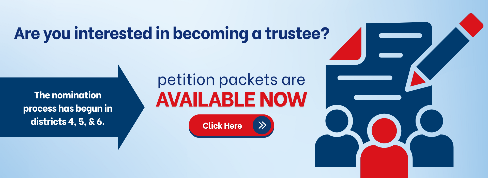 illustration of a document, a pencil and three people