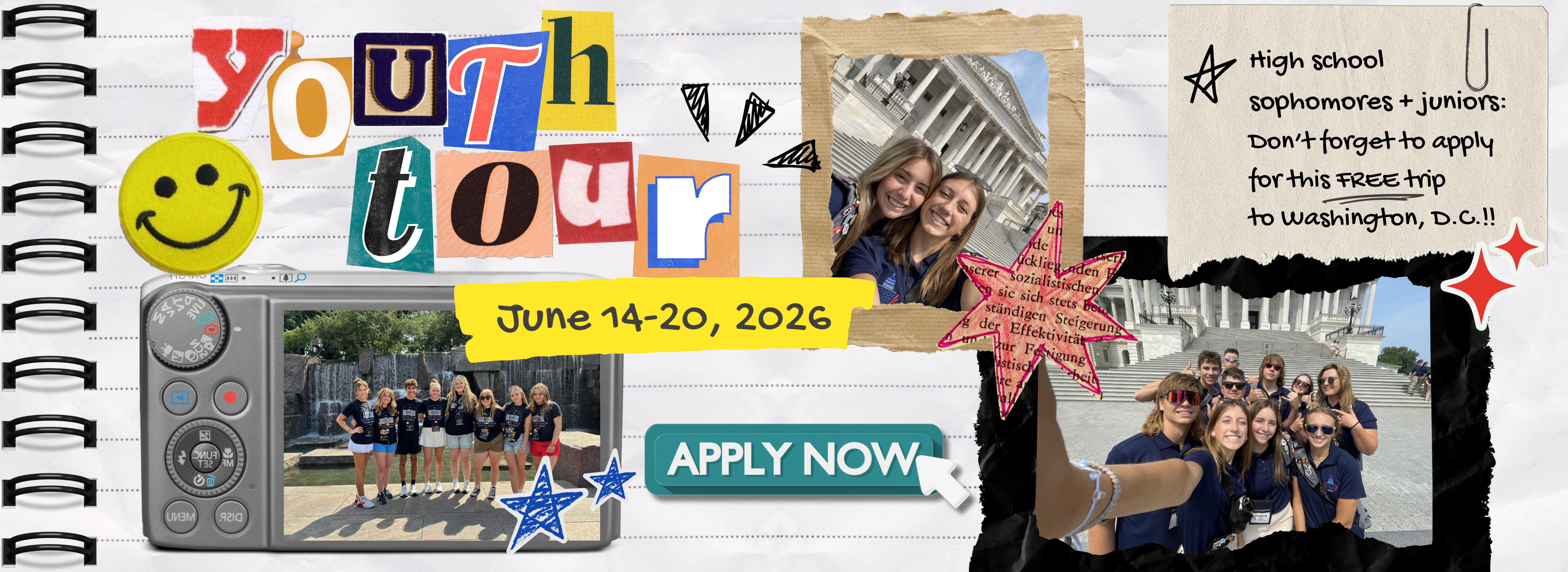 graphic for the Youth Tour trip showing snapshots of groups of students on the trip